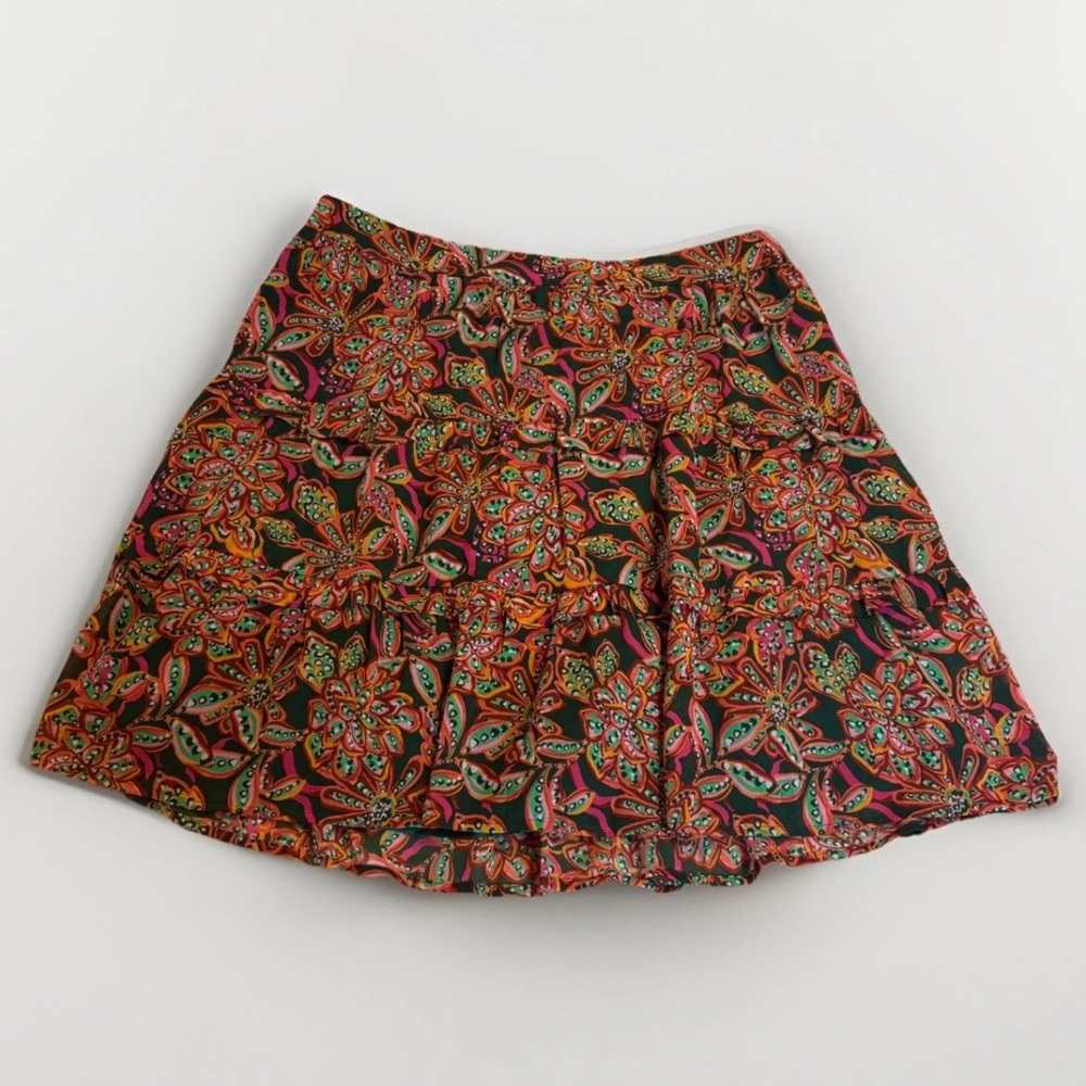 J Crew Layered Ruffle Skirt Floral Coquette Feminine Maximalist Flowy Fun Sz L